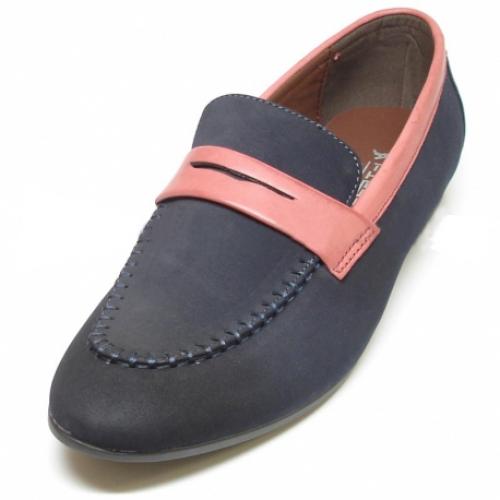 Fiesso Navy Leather Casual Loafer Shoes FI2147